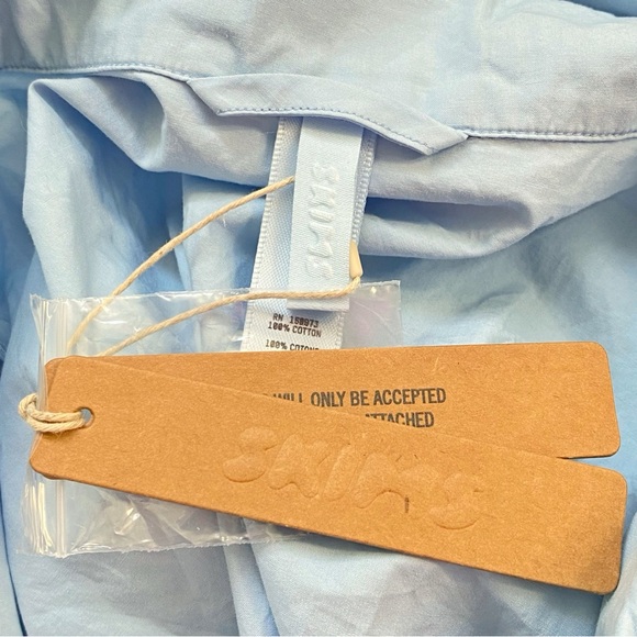 SKIMS GLACIER LIGHT BLUE COTTON POPLIN BUTTON UP LONG SLEEVE SLEEP TOP - Picture 8 of 9